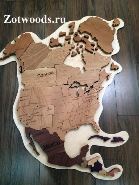 Карта Северной Америки из дерева