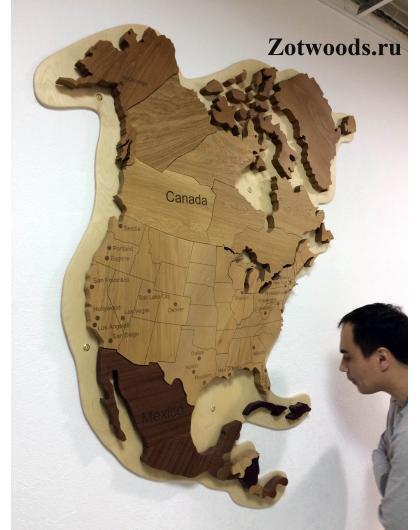 Карта Северной Америки из дерева